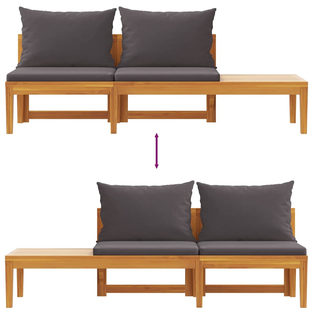 Παγκάκι Κήπου με Τραπέζι Ξύλο Ακακίας με Σκούρα Γκρι Μαξιλάρια