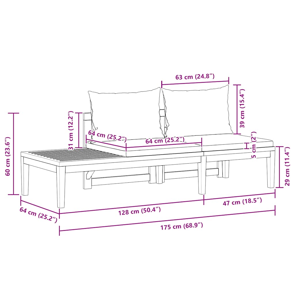 Παγκάκι Κήπου με Τραπέζι Ξύλο Ακακίας με Σκούρα Γκρι Μαξιλάρια