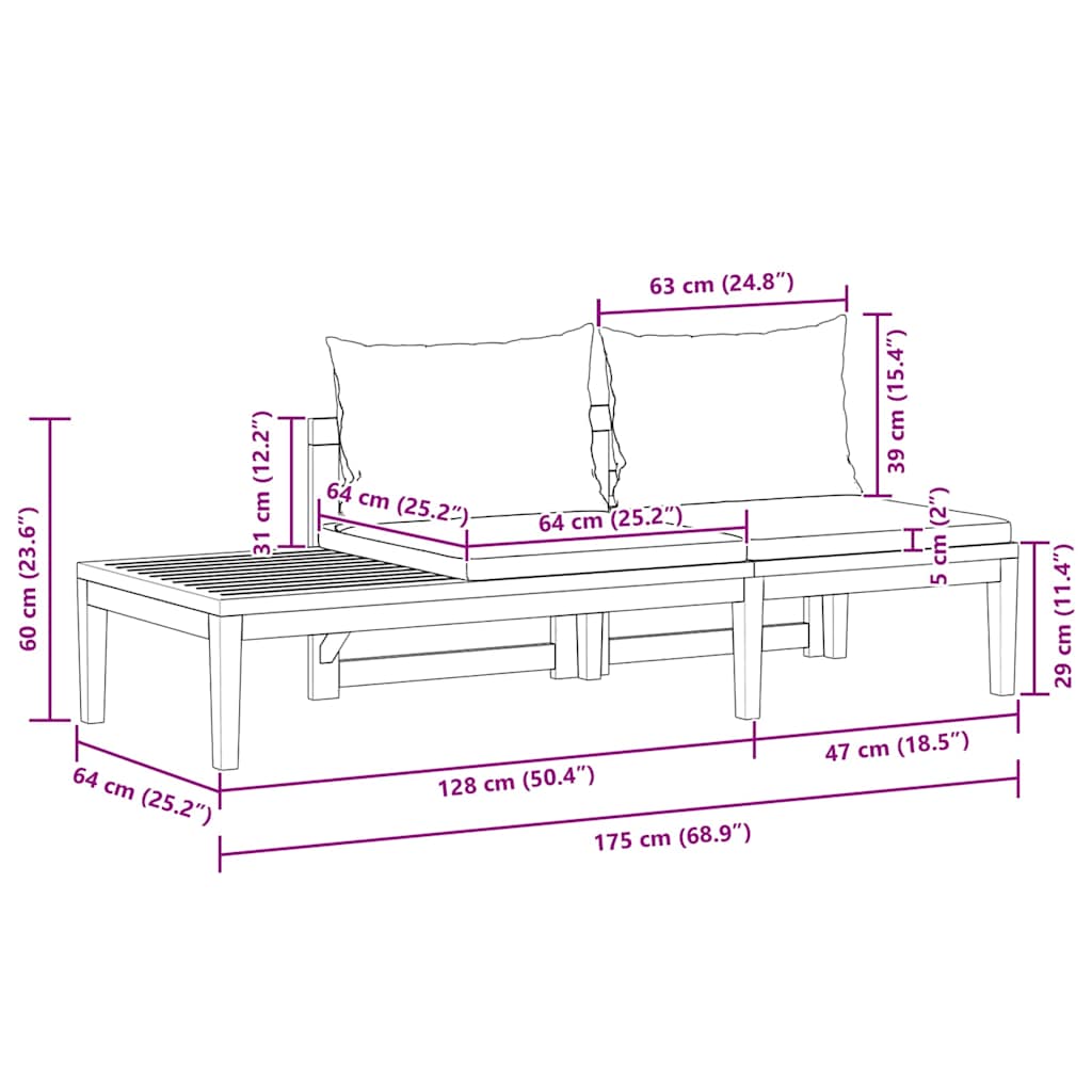 Σαλόνι Κήπου Σετ 2 Τεμ. από Ξύλο Ακακίας Σκούρα Γκρι Μαξιλάρια