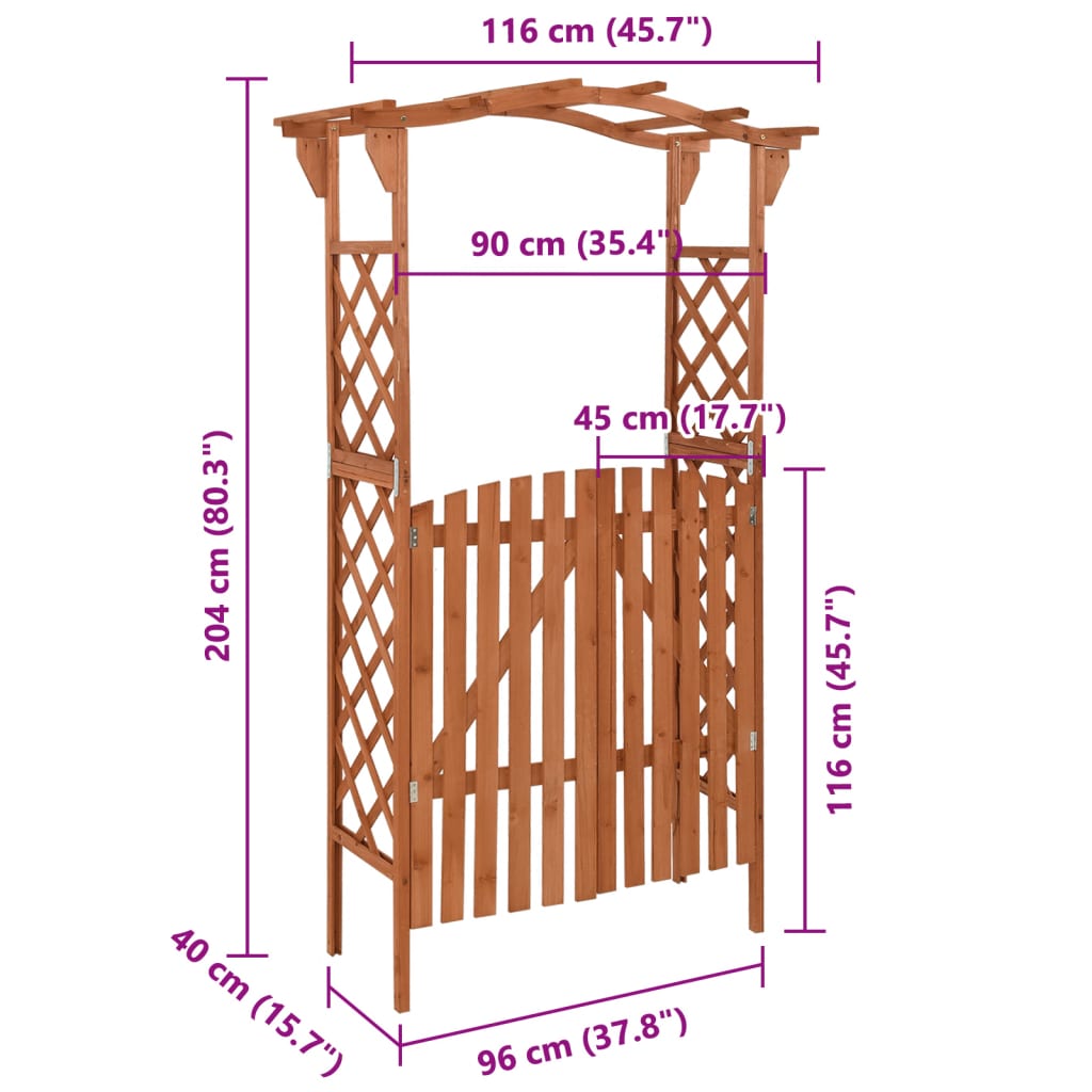 Αψίδα Κήπου με Πόρτα 116 x 40 x 204 εκ. από Μασίφ Ξύλο Ελάτης