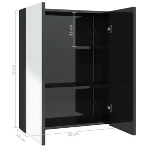 Ντουλάπι Μπάνιου με Καθρέφτη 60x15x75 εκ. Λαμπερό Μαύρο από MDF