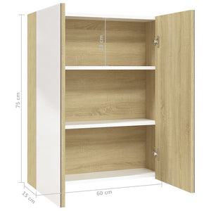 Ντουλάπι Μπάνιου με Καθρέφτη Λευκό & Δρυς 60x15x75 εκ. από MDF
