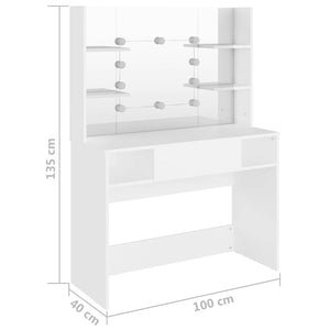Έπιπλο Μακιγιάζ με Φωτισμό LED Λευκό 100 x 40 x 135 εκ. από MDF