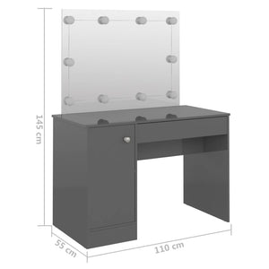 Έπιπλο Μακιγιάζ με Φωτισμό LED Λαμπερό Γκρι 110x55x145 εκ. MDF - Pakobazaar