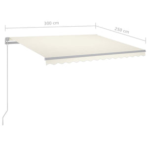 Τέντα Συρόμενη Χειροκίνητη με LED Κρεμ 300 x 250 εκ. - PAKOBAZAAR