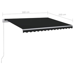 Τέντα Συρόμενη Χειροκίνητη με LED Ανθρακί 300 x 250 εκ. - PAKOBAZAAR