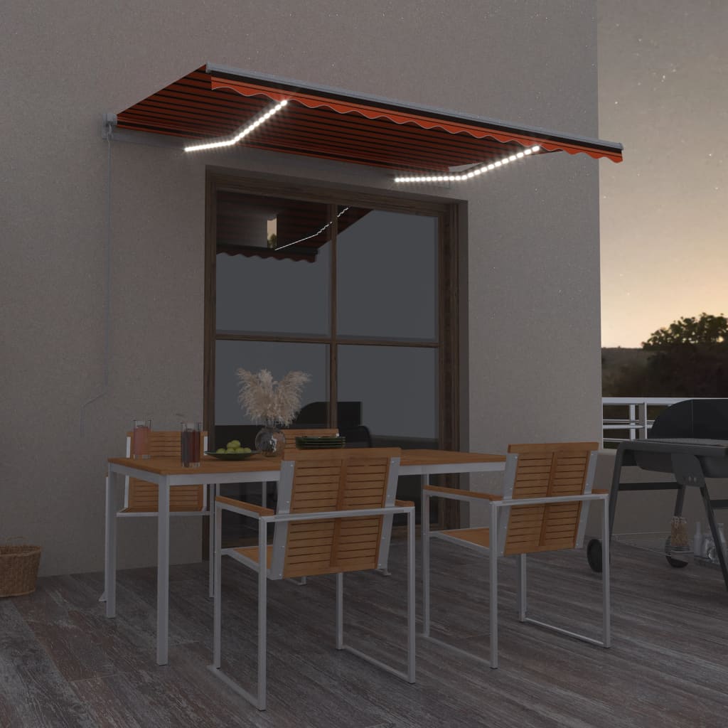 Τέντα Συρόμενη Χειροκίνητη με LED Πορτοκαλί/Καφέ 300 x 250 εκ. - PAKOBAZAAR
