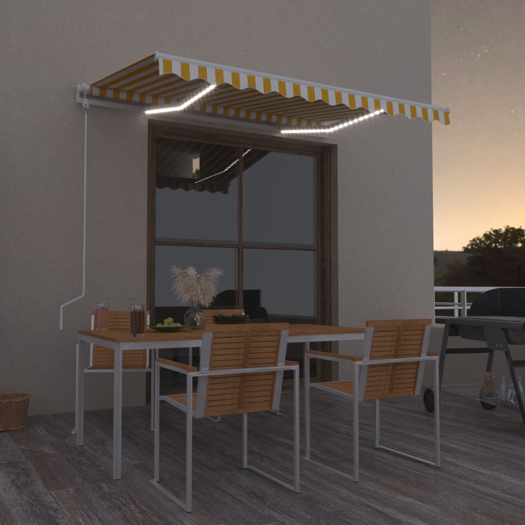 Τέντα Αυτόματη με LED & Αισθ. Ανέμου Κίτρινο/Λευκό 300x250 εκ. - Pakobazaar