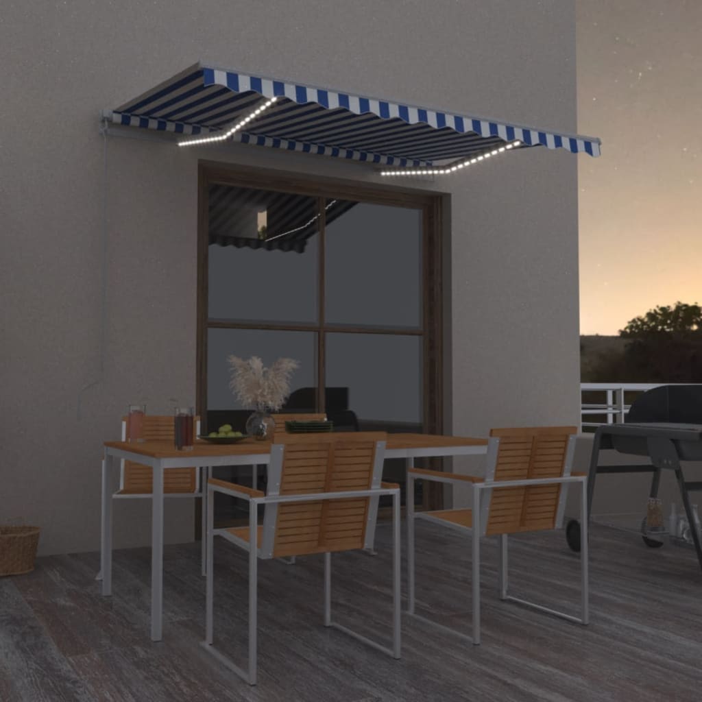 Τέντα Συρόμενη Χειροκίνητη με LED Μπλε / Λευκό 350 x 250 εκ. - Pakobazaar