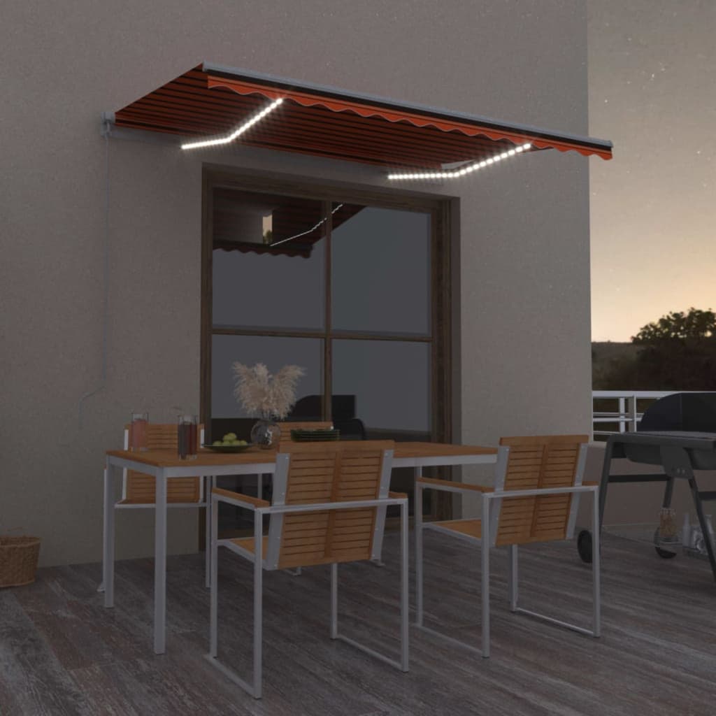 Τέντα Συρόμενη Χειροκίνητη με LED Πορτοκαλί/Καφέ 350 x 250 εκ. - Pakobazaar