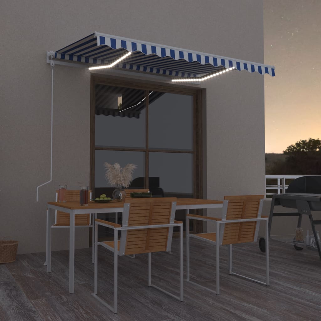Αυτόματη Τέντα με LED και Αισθητήρα Ανέμου 350x250 εκ. Μπλε και Λευκό - Pakobazaar