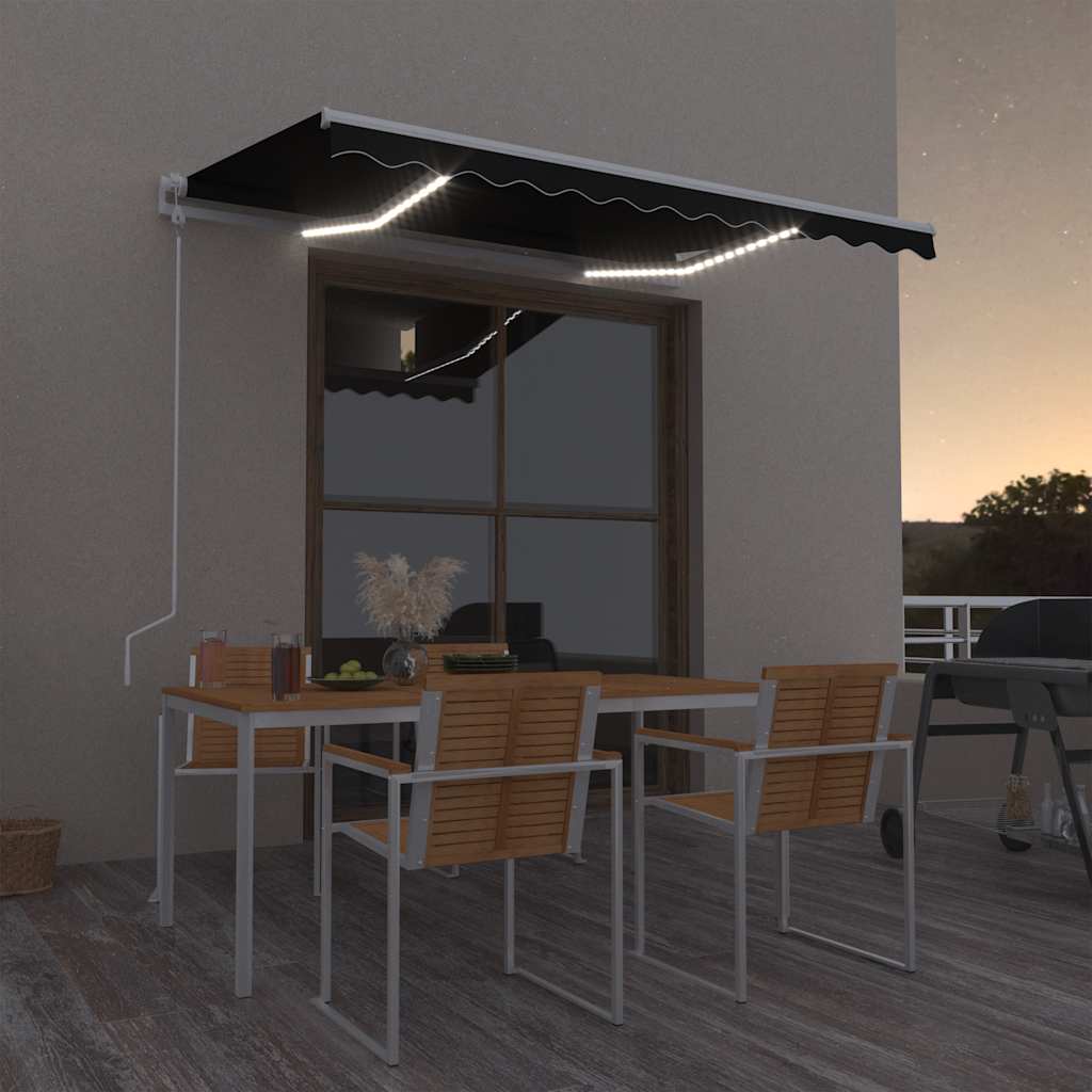 Τέντα Αυτόματη με LED και Αισθητήρα Ανέμου Ανθρακί 350x250 εκ. - Pakobazaar