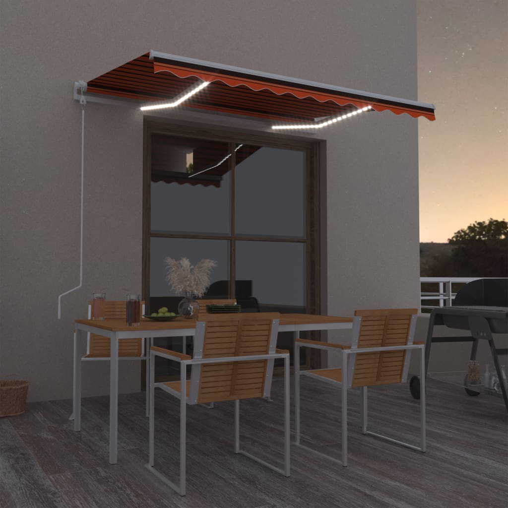 Τέντα Αυτόματη με LED&Αισθητ. Ανέμου Πορτοκαλί/Καφέ 350x250 εκ. - Pakobazaar