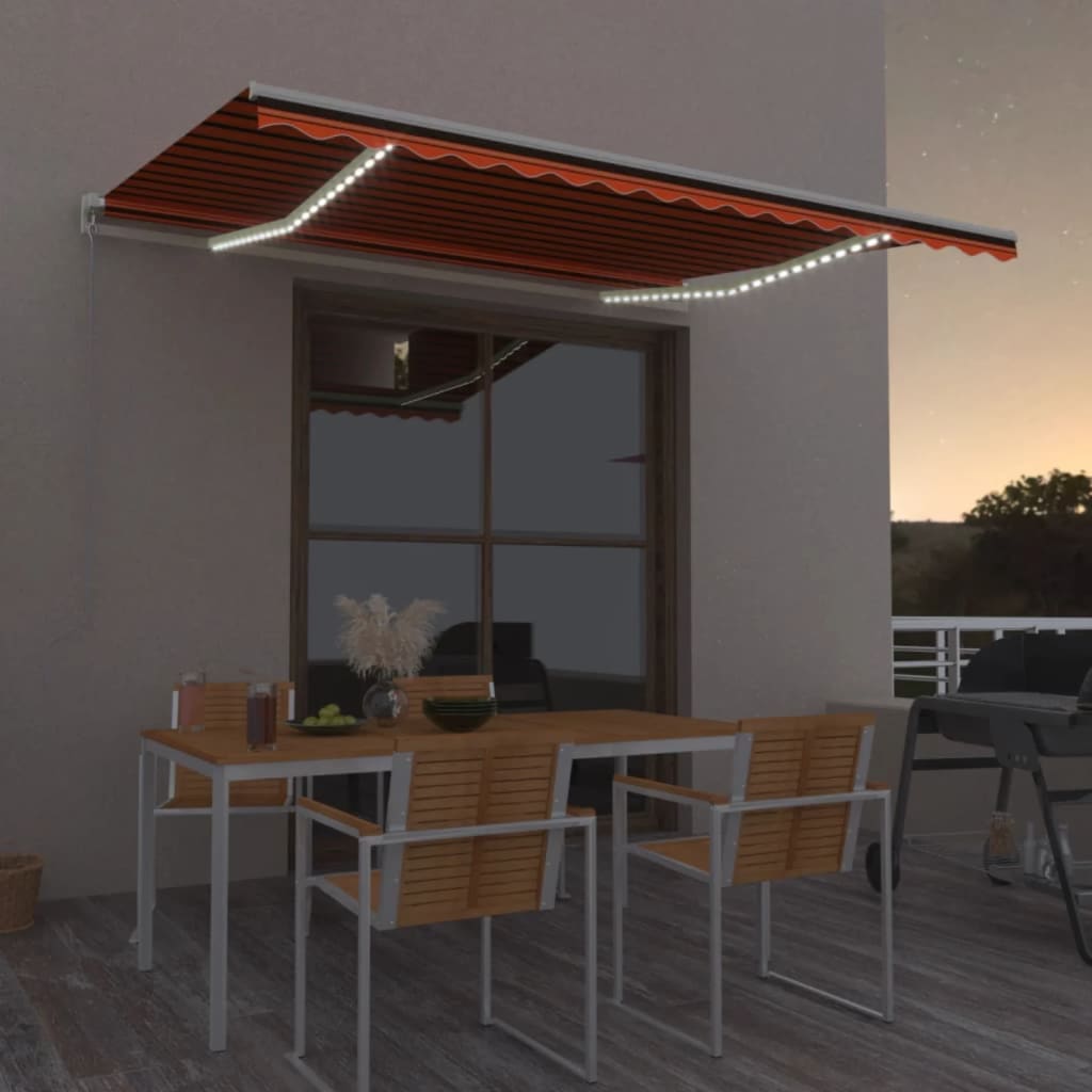 Τέντα Συρόμενη Χειροκίνητη με LED Πορτοκαλί/Καφέ 400 x 300 εκ. - PAKOBAZAAR
