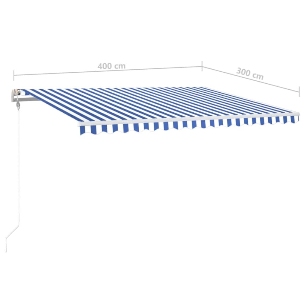 Τέντα Αυτόματη με LED & Αισθητήρα Ανέμου Μπλε/Λευκό 400x300 εκ. - Pakobazaar