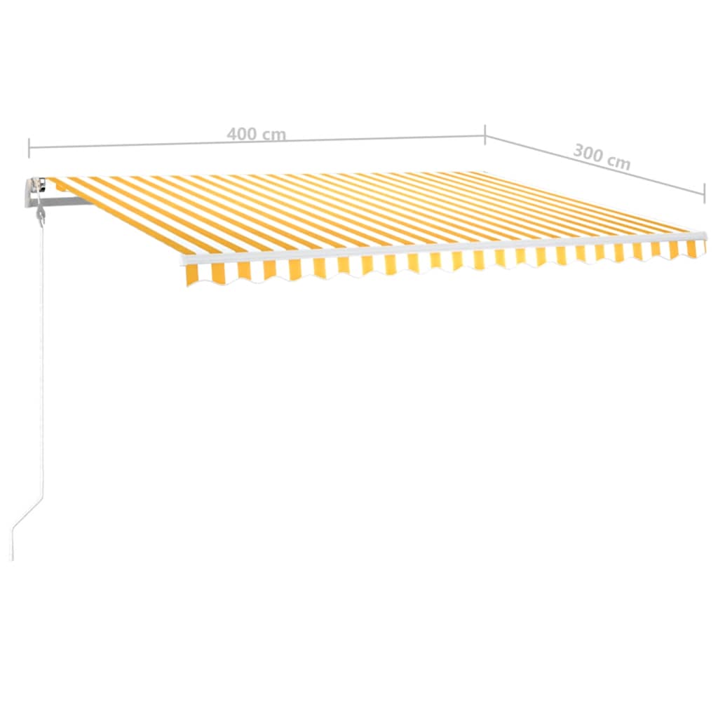 Τέντα Αυτόματη με LED & Αισθ. Ανέμου Κίτρινο/Λευκό 400x300 εκ. - Pakobazaar