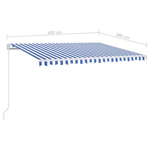 Τέντα Συρόμενη Χειροκίνητη με LED Μπλε / Λευκό 450 x 300 εκ. - Pakobazaar