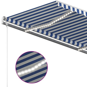 Αυτόματη Τέντα με LED και Αισθητήρα Ανέμου 450x300 εκ. Μπλε και Λευκό - Pakobazaar
