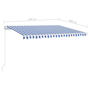 Αυτόματη Τέντα με LED και Αισθητήρα Ανέμου 450x300 εκ. Μπλε και Λευκό - Pakobazaar