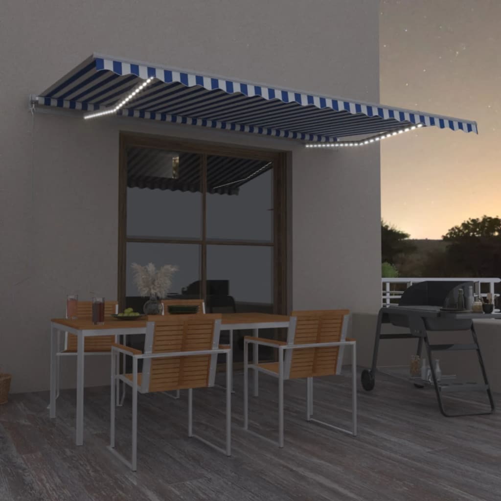 Τέντα Συρόμενη Χειροκίνητη με LED Μπλε / Λευκό 500 x 300 εκ.
