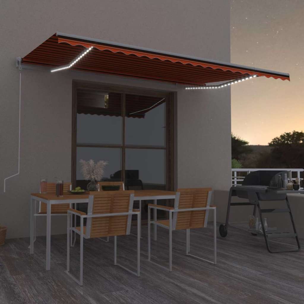 Τέντα Αυτόματη με LED&Αισθητ. Ανέμου Πορτοκαλί/Καφέ 500x300 εκ.