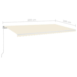 Τέντα Συρόμενη Χειροκίνητη με LED Κρεμ 600 x 300 εκ. - PAKOBAZAAR