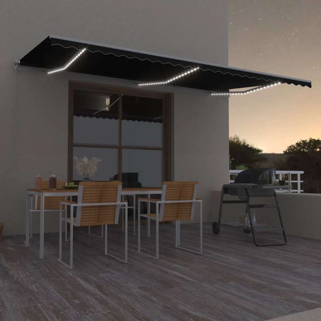 Τέντα Συρόμενη Χειροκίνητη με LED Ανθρακί 600 x 300 εκ. - PAKOBAZAAR