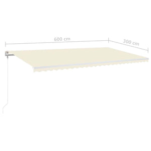 Τέντα Αυτόματη με LED & Αισθητήρα Ανέμου Κρεμ 600 x 300 εκ. - Pakobazaar