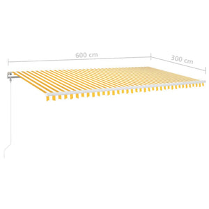 Τέντα Αυτόματη με LED&Αισθητήρα Ανέμου Κίτρινο/Λευκό 600x300εκ. - Pakobazaar