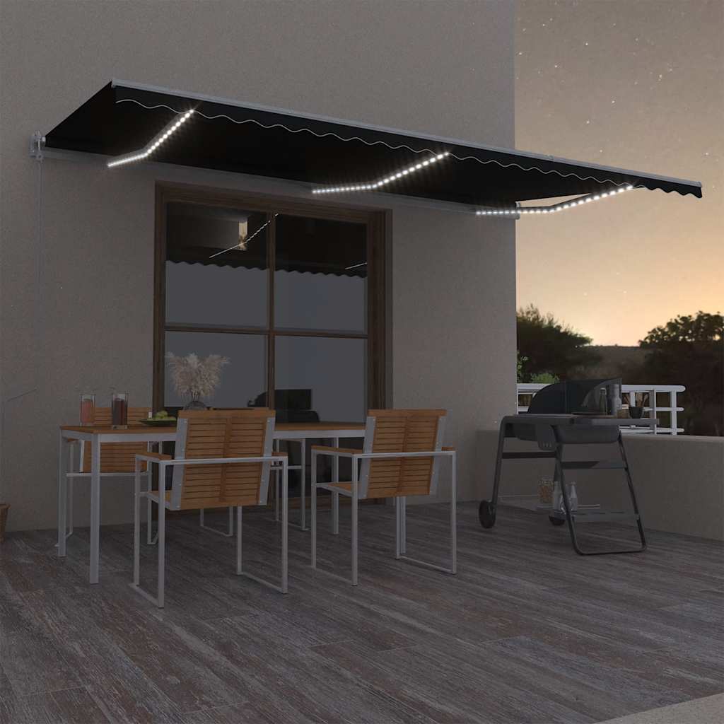 Τέντα Αυτόματη με LED & Αισθητήρα Ανέμου Ανθρακί 600x300 εκ. - Pakobazaar