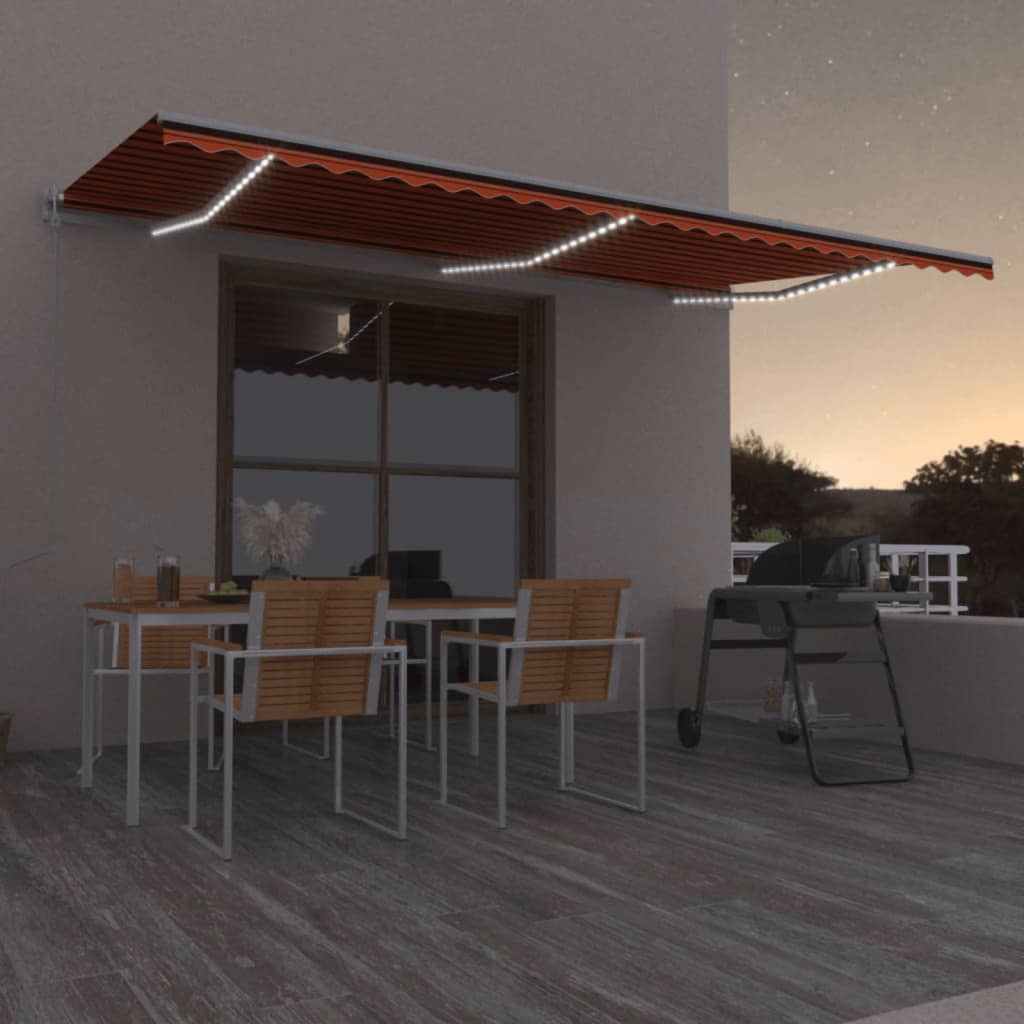 Τέντα Αυτόματη με LED&Αισθητ. Ανέμου Πορτοκαλί/Καφέ 600x300 εκ. - PAKOBAZAAR