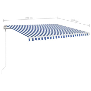 Τέντα Αυτόματη με LED & Αισθ. Ανέμου Μπλε / Λευκό 400 x 350 εκ. - Pakobazaar