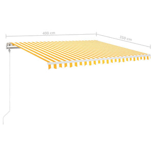 Τέντα Αυτόματη με LED & Αισθ. Ανέμου Κίτρινο/Λευκό 400x350 εκ. - Pakobazaar