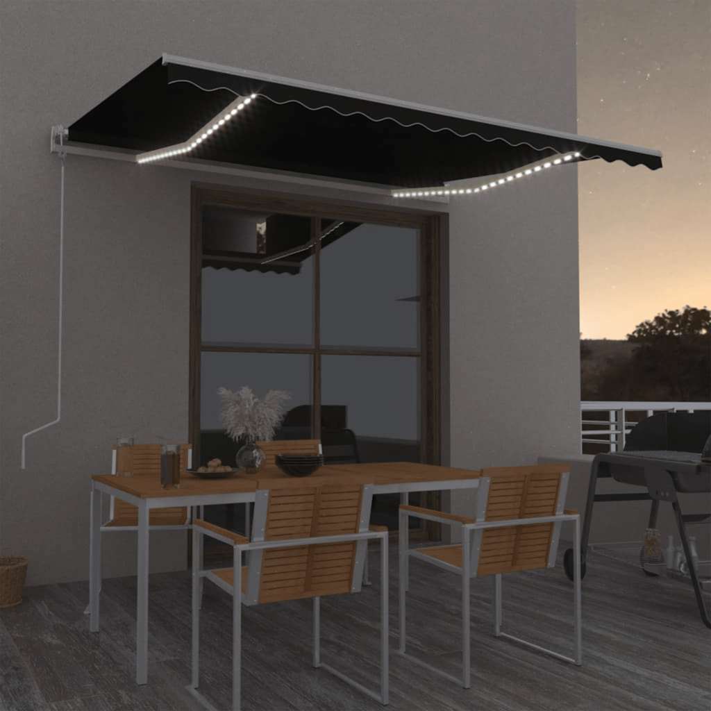 Τέντα Αυτόματη με LED & Αισθητήρα Ανέμου Ανθρακί 450 x 350 εκ. - Pakobazaar