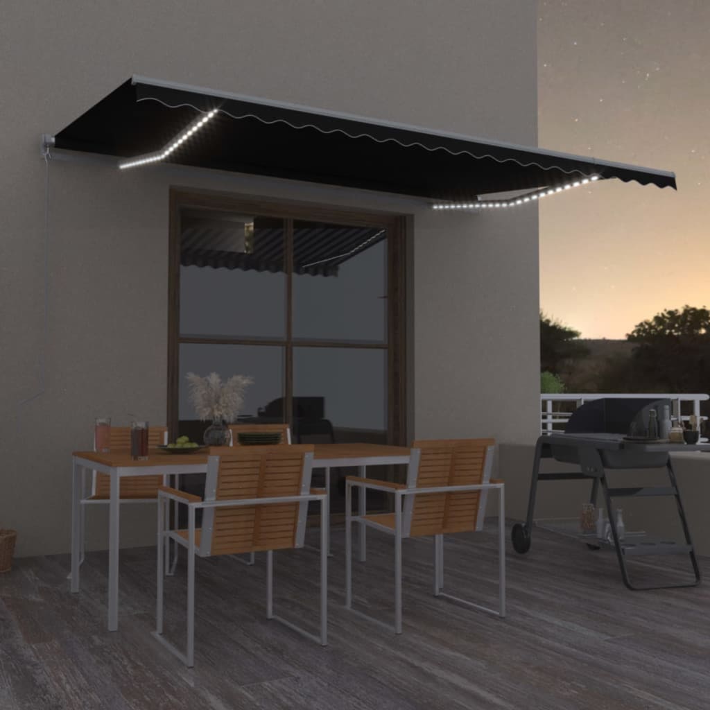 Τέντα Συρόμενη Χειροκίνητη με LED Ανθρακί 500 x 350 εκ. - Pakobazaar