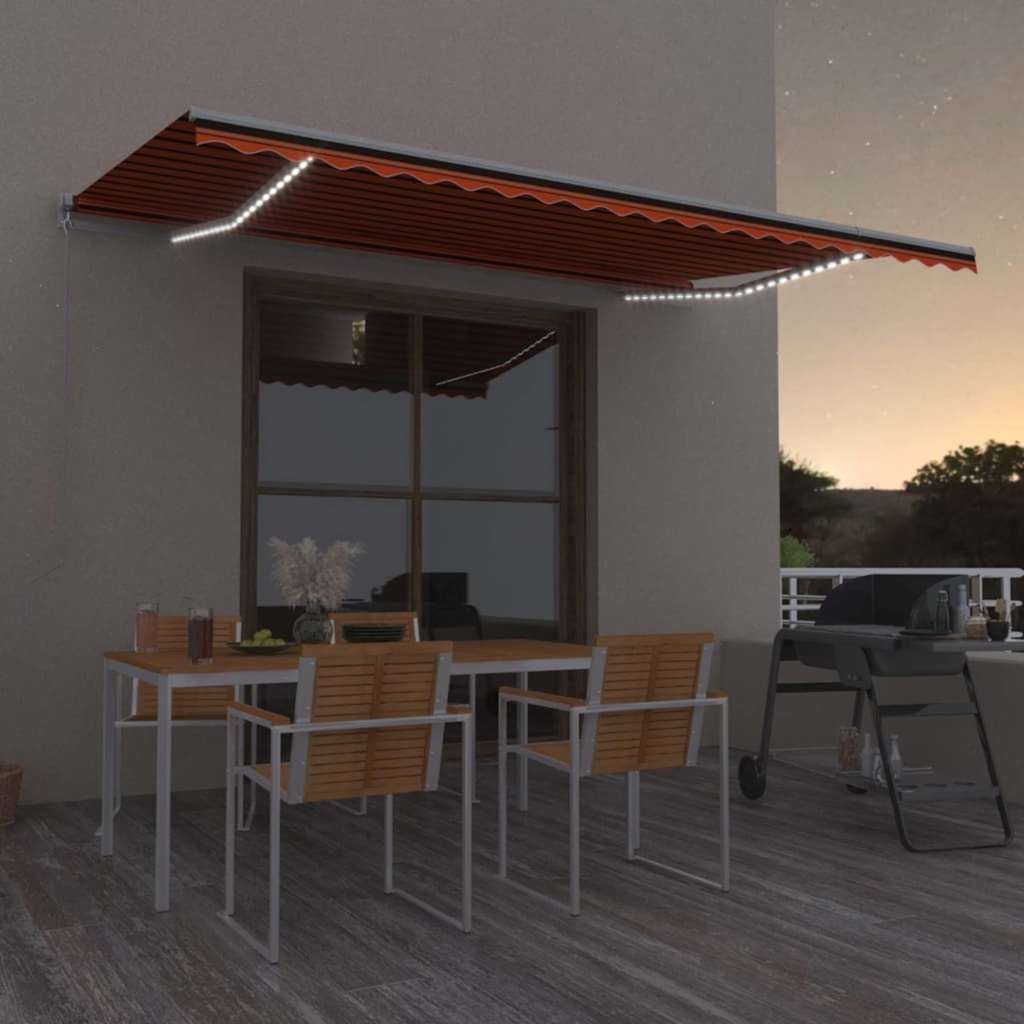 Τέντα Συρόμενη Χειροκίνητη με LED Πορτοκαλί/Καφέ 500 x 350 εκ.
