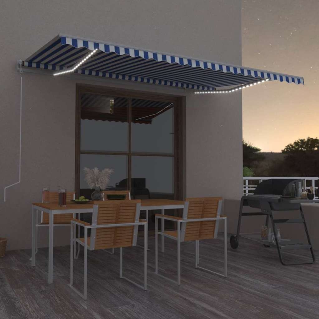 Τέντα Αυτόματη με LED & Αισθ. Ανέμου Μπλε / Λευκό 500x350 εκ.