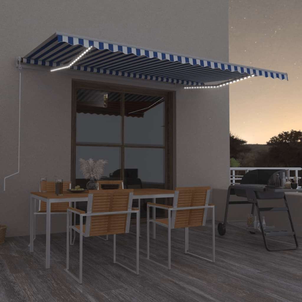 Τέντα Αυτόματη με LED & Αισθ. Ανέμου Μπλε / Λευκό 500x350 εκ. - PAKOBAZAAR