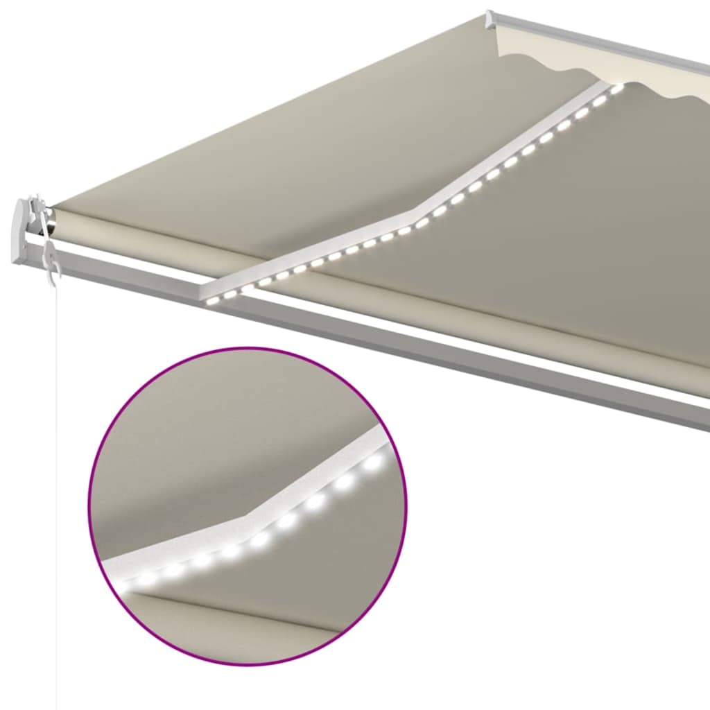 Τέντα Αυτόματη με LED & Αισθητήρα Ανέμου Κρεμ 500x350 εκ. - Pakobazaar