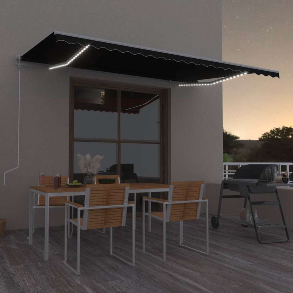 Τέντα Αυτόματη με LED & Αισθητήρα Ανέμου Ανθρακί 500x350 εκ. - Pakobazaar
