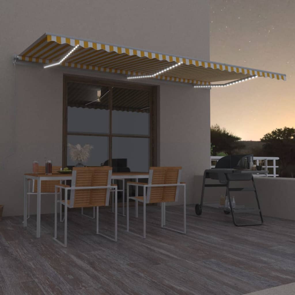 Τέντα Συρόμενη Χειροκίνητη με LED Κίτρινο / Λευκό 600x350 εκ. - PAKOBAZAAR