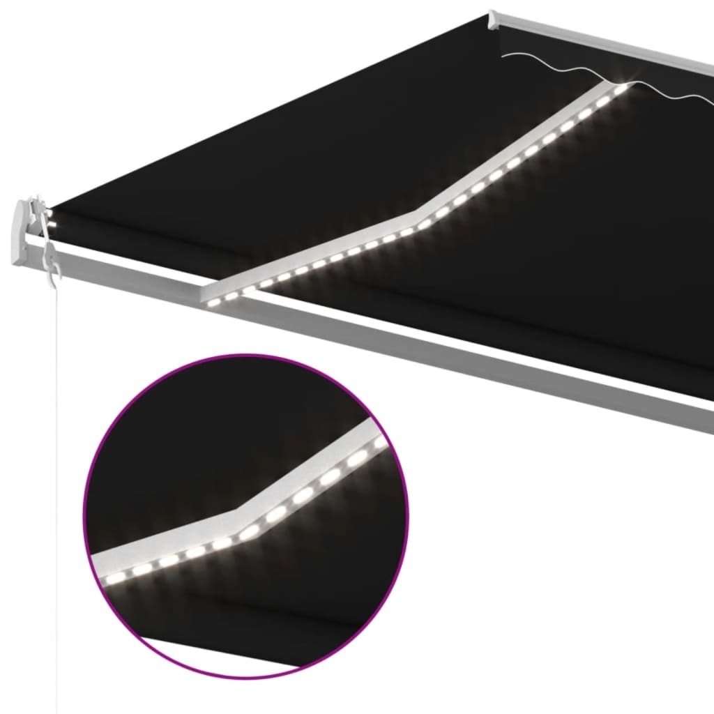 Τέντα Αυτόματη με LED & Αισθητήρα Ανέμου Ανθρακί 600 x 350 εκ.