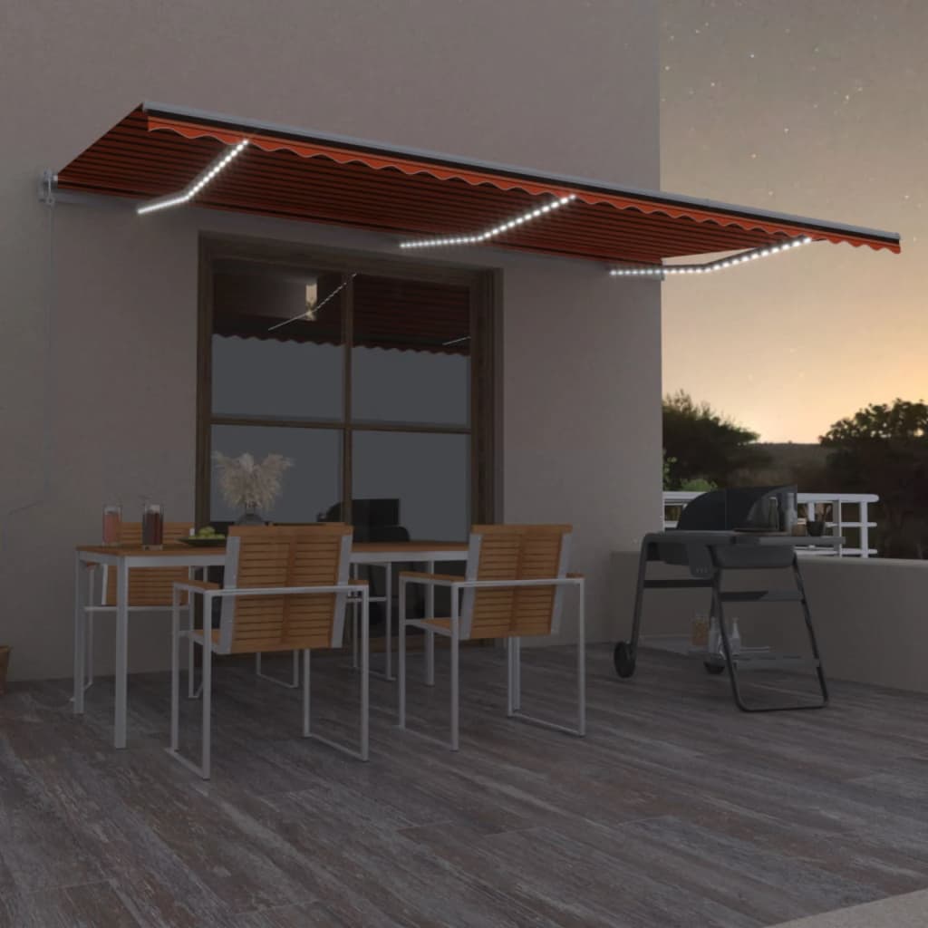 Τέντα Αυτόματη με LED&Αισθητ. Ανέμου Πορτοκαλί/Καφέ 600x350 εκ.