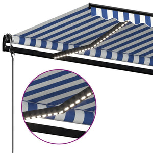 Τέντα Αυτόματη με LED & Αισθητήρα Ανέμου Μπλε/Λευκό 300x250 εκ. - Pakobazaar
