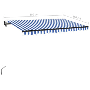 Τέντα Αυτόματη με LED & Αισθητήρα Ανέμου Μπλε/Λευκό 300x250 εκ. - Pakobazaar