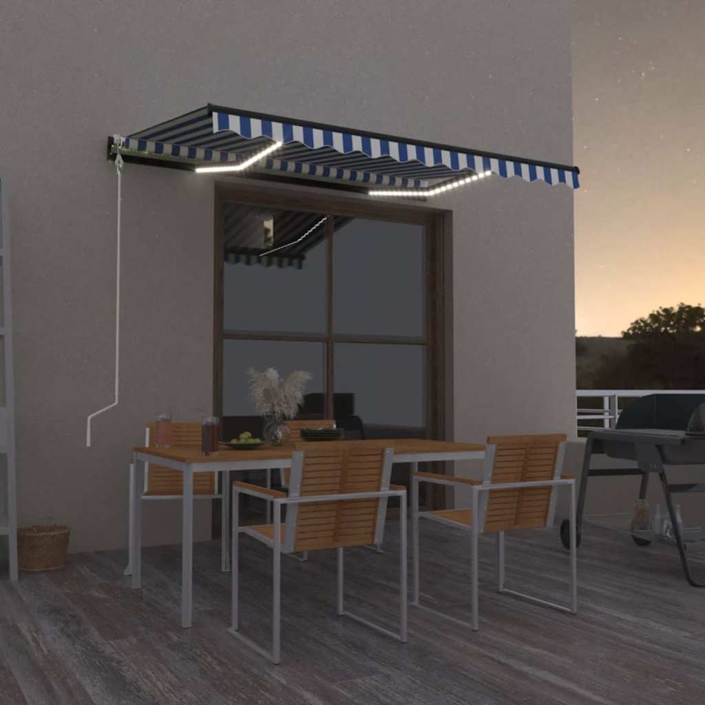 Τέντα Αυτόματη με LED & Αισθητήρα Ανέμου Μπλε/Λευκό 350x250 εκ. - Pakobazaar