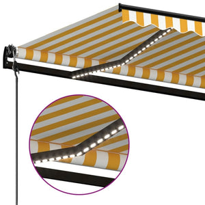 Τέντα Αυτόματη με LED & Αισθ. Ανέμου Κίτρινο/Λευκό 350x250 εκ. - Pakobazaar