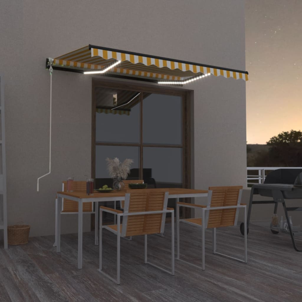 Τέντα Αυτόματη με LED & Αισθ. Ανέμου Κίτρινο/Λευκό 350x250 εκ. - Pakobazaar