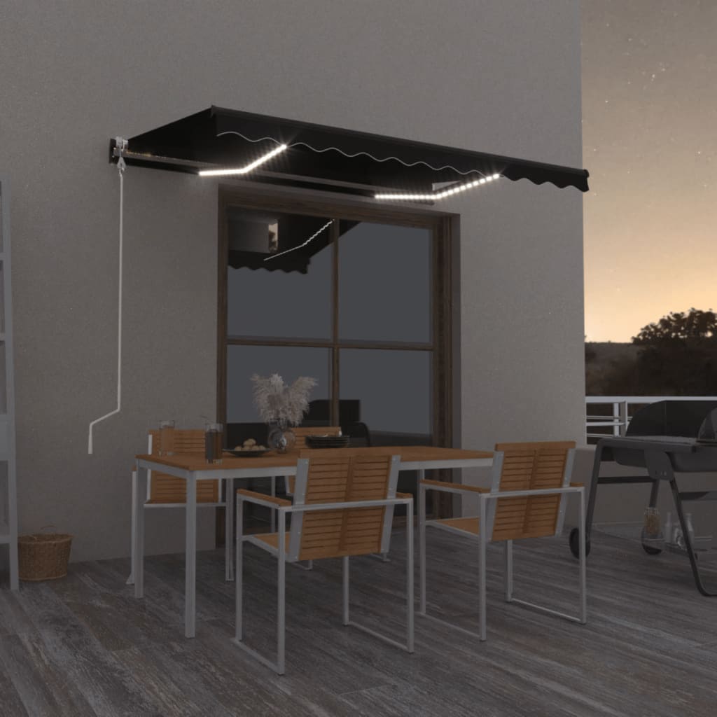 Αυτόματη Τέντα με LED & Αισθητήρα Ανέμου Ανθρακί 350x250 εκ. - Pakobazaar