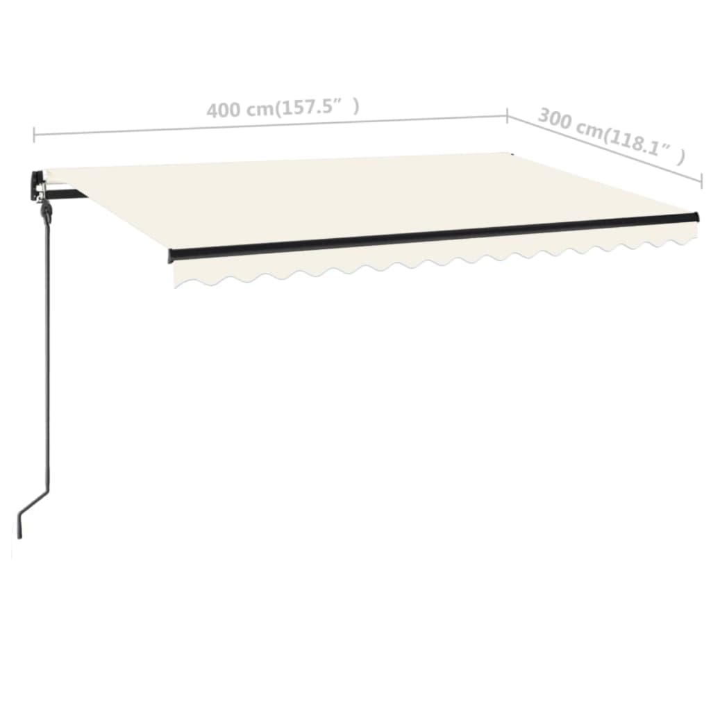 Τέντα Χειροκίνητη Αναδιπλούμενη με LED, Κρεμ 400x300 εκ. - Pakobazaar